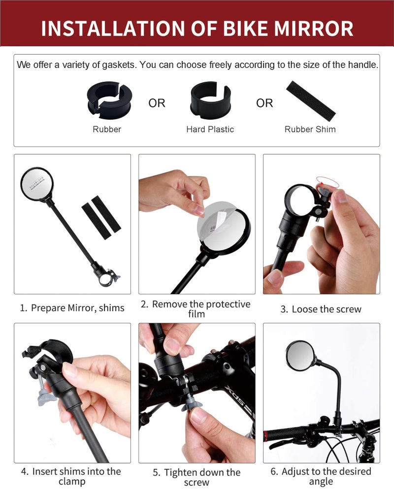 Newlight66 Bike Mirror, Adjustable Handlebar Rear View Mirrors For Mountain Road Bike Bicycle Electric Motorcycle (Black-2PC) - Image 4